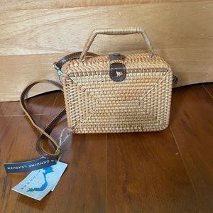 Square rattan clutch crossbody bag